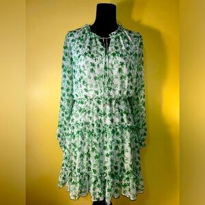 Juliana Green Clover Dress - Long Sleeve- Lightweight-Lined and Ruffled - Large